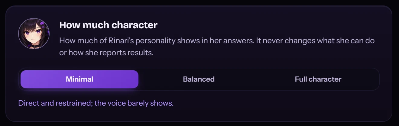 How much character, set to Minimal