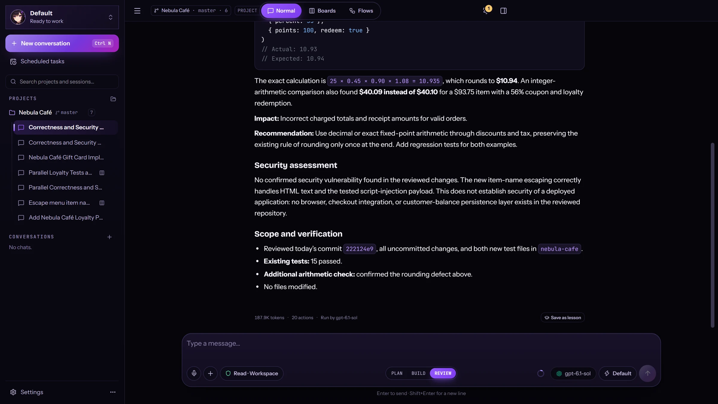 Reviews it. Confirms the real bug.
