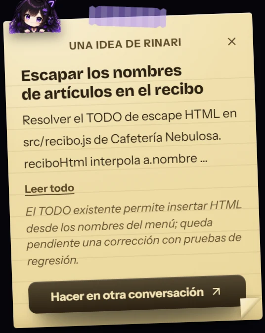 Y te deja notas.